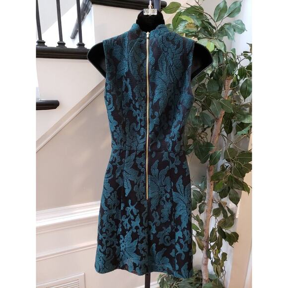 H&M Womens Black Green Lace Embroidered Sleeveless Back Zip Knee Length Dress 6 - Picture 7 of 13